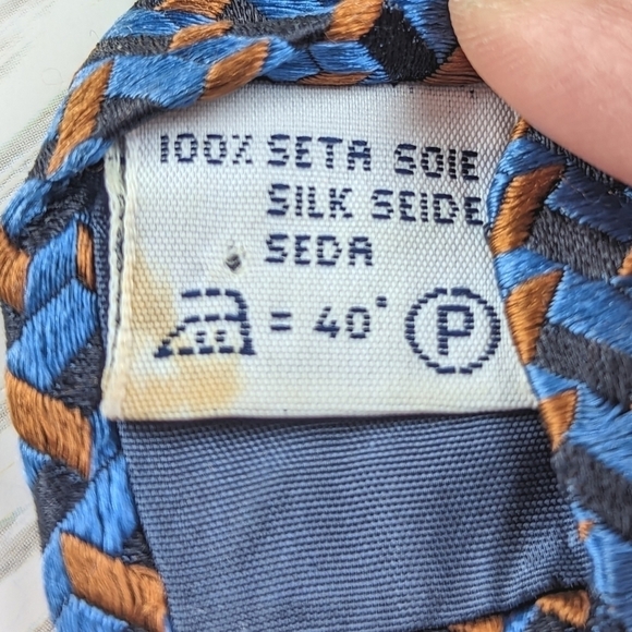 Givenchy Geometric Block Print Silk Tie in Metallic Blue and Burnt Orange - Picture 7 of 8